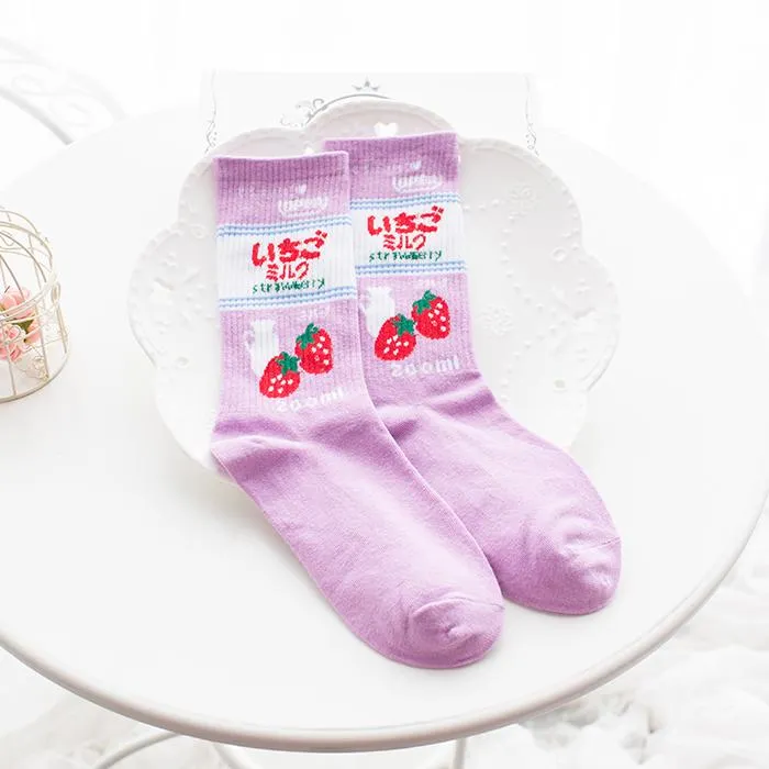Strawberry Milk Cow Socks SD00614