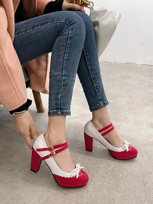 Sweet Lolita Footwear Red Round Toe PU Leather Lolita Shoes