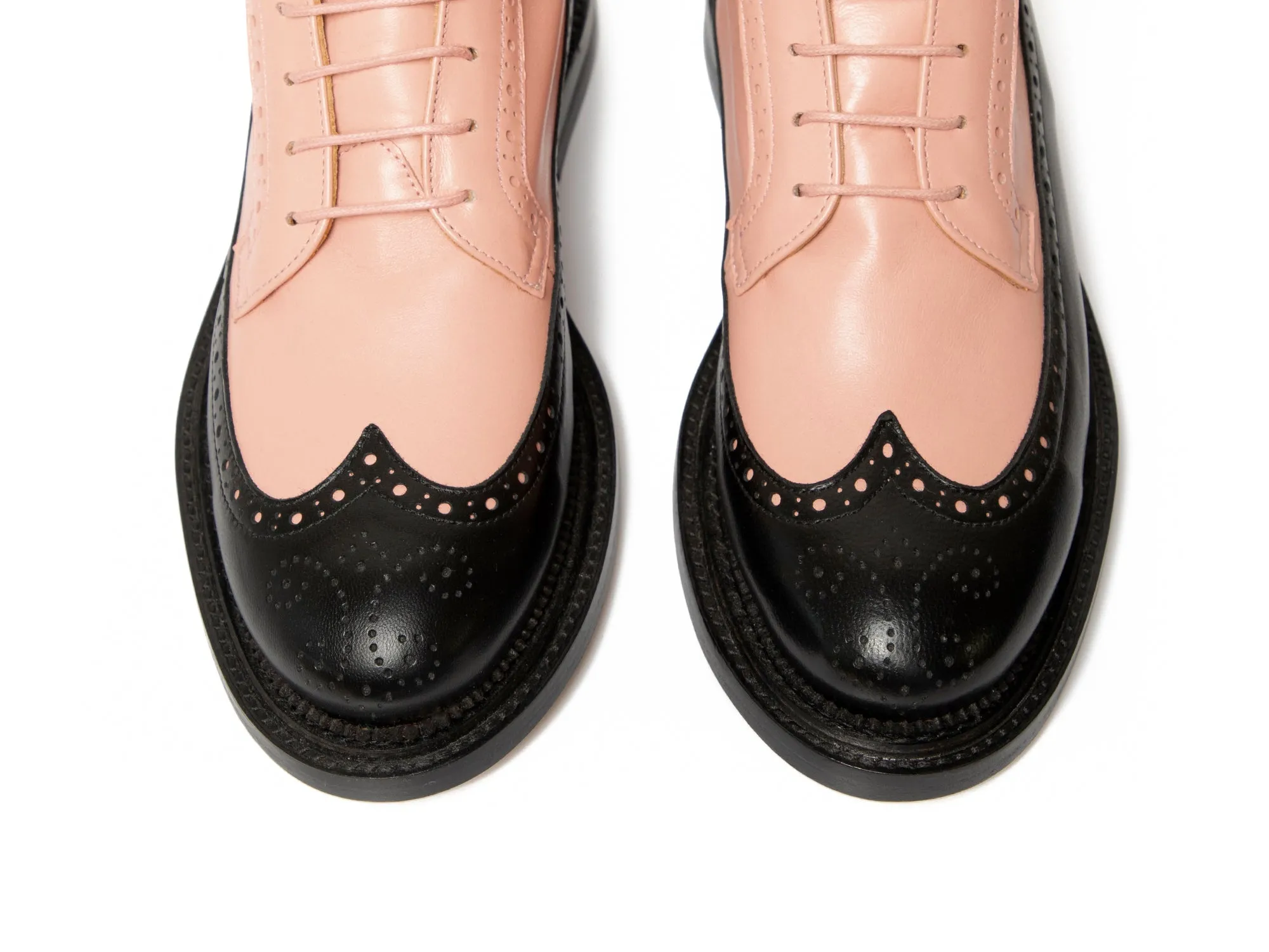 TILDA - Pink and Black Long Wing Derby Boot