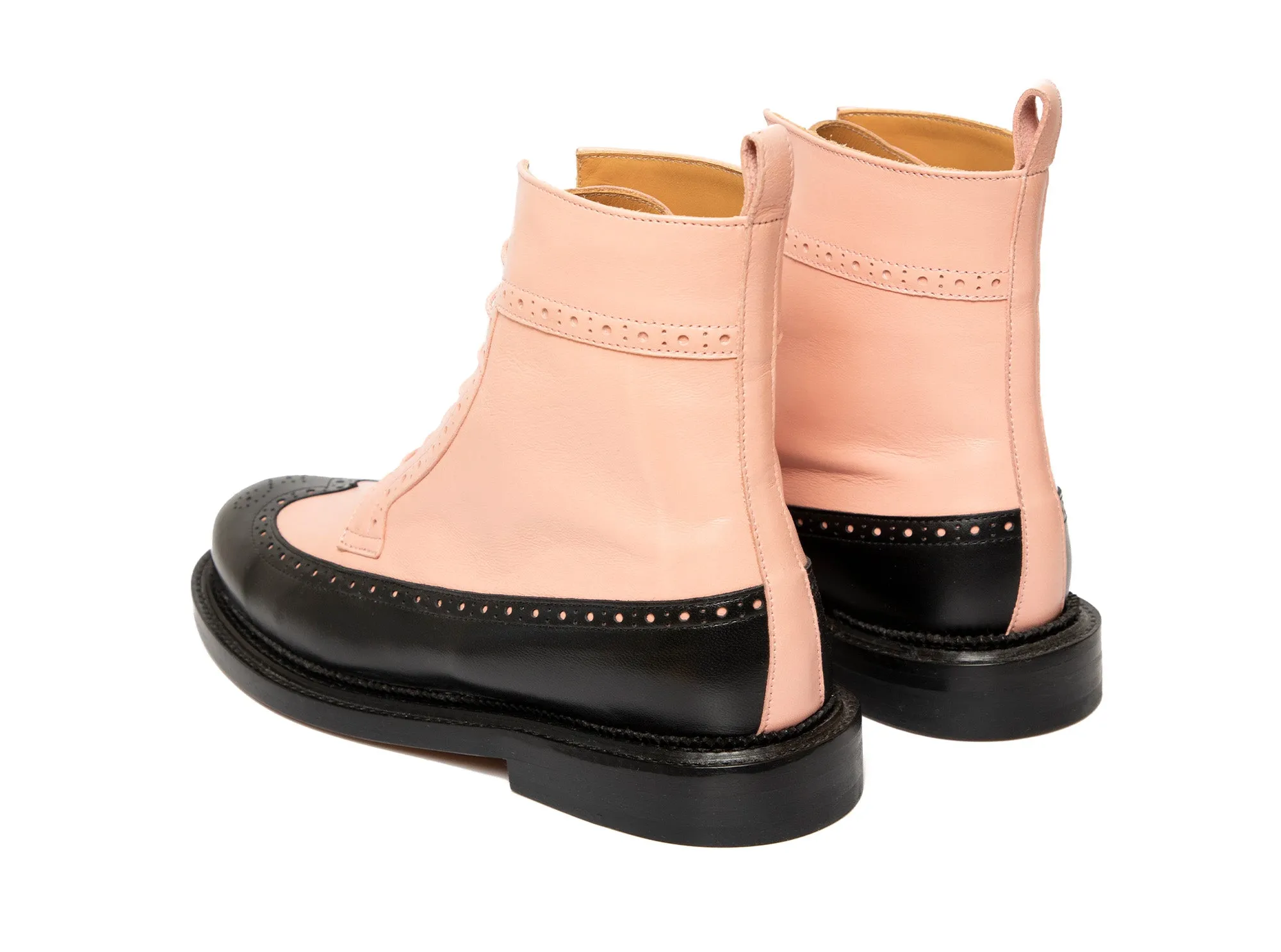 TILDA - Pink and Black Long Wing Derby Boot