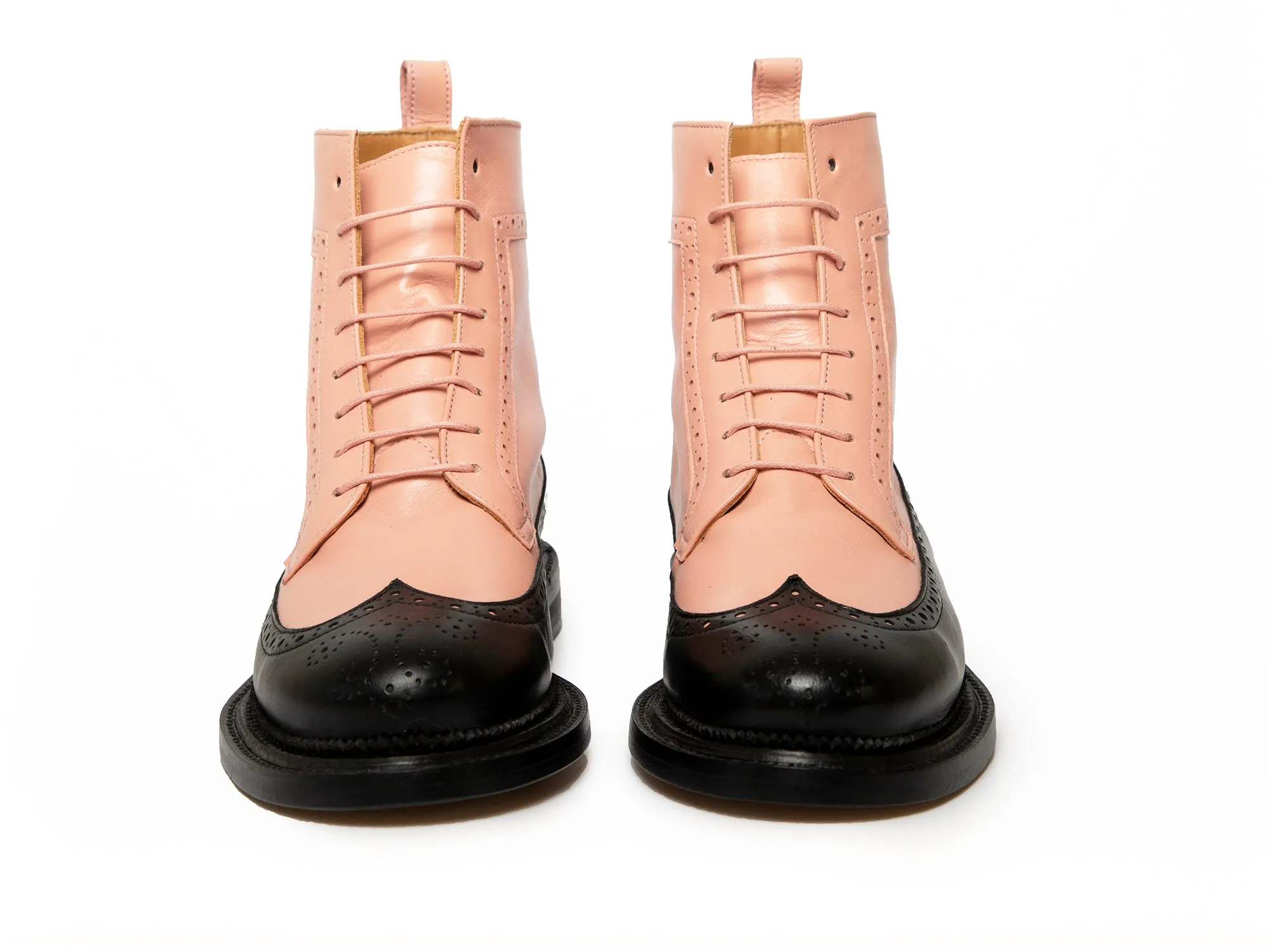 TILDA - Pink and Black Long Wing Derby Boot