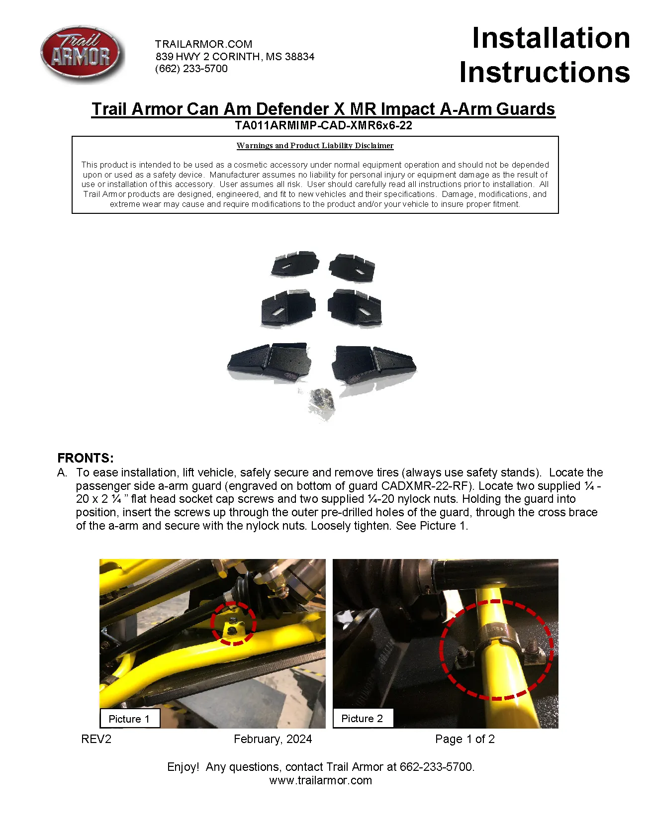 Trail Armor 2022 - 2025 Can Am Defender 6x6 Limited HD10 iMpact A-Arm Guards for FACTORY ARCHED A-ARMS