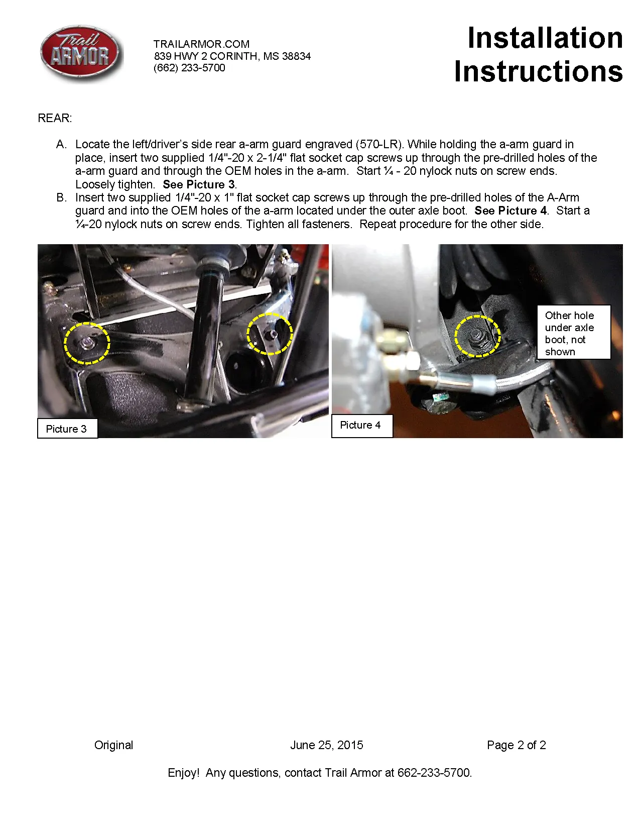 Trail Armor Polaris RZR 570 iMpact A-arm Guards 2012 - 2020