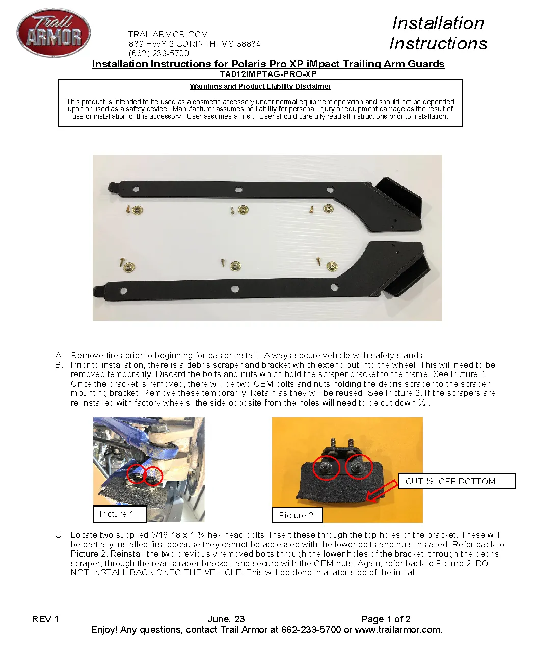 Trail Armor RZR XP PRO and RZR XP PRO 4 iMpact Trailing Arm Guards set of 2