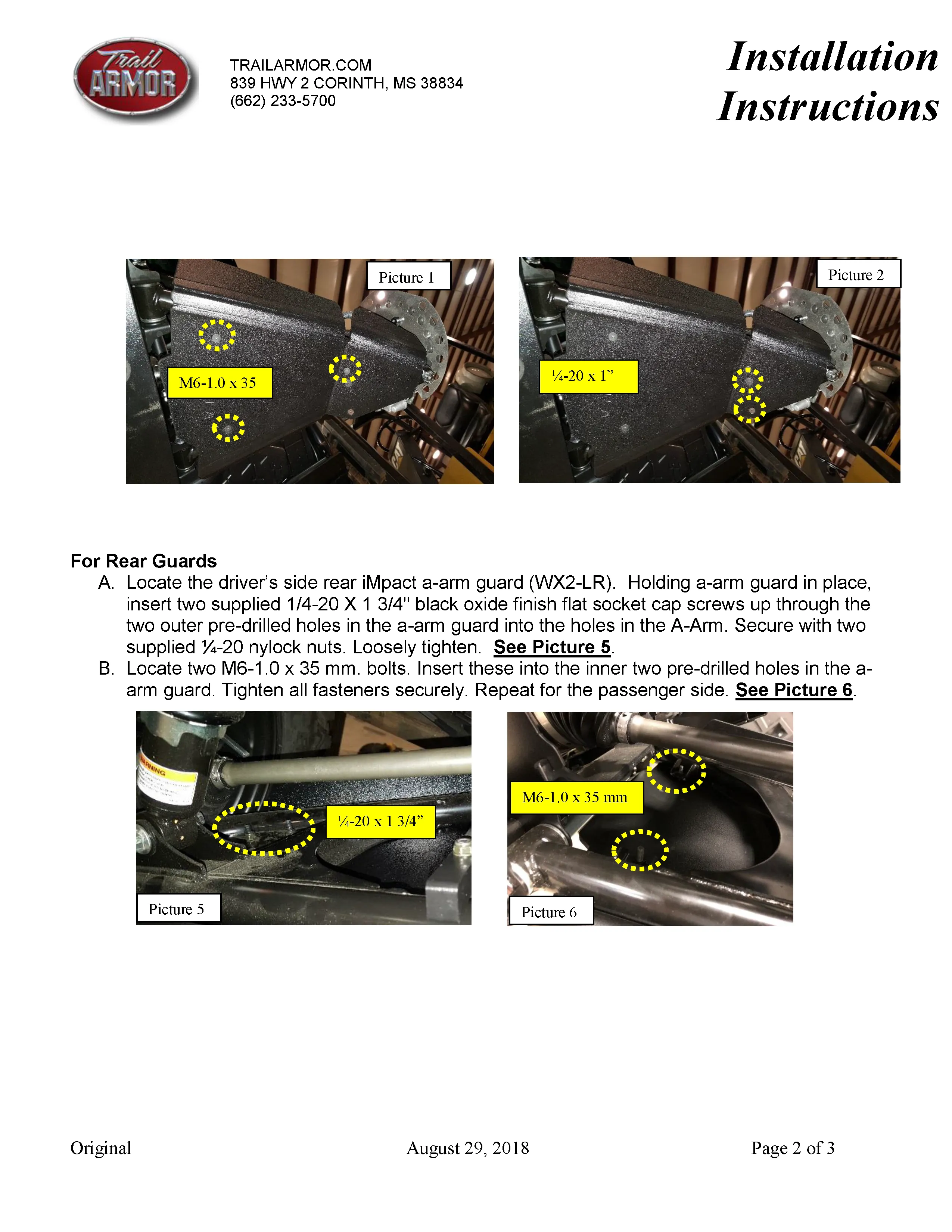Trail Armor Yamaha Wolverine X2 850, X2 850 R-Spec, X2 850 EPS, X2 850 XT-R, X4 850, X4 850 Hunter, X4 850 Special Edition, X4 850 SE, X4 850 XT-R, X4 850 R-Spec iMpact A-Arm Guards  