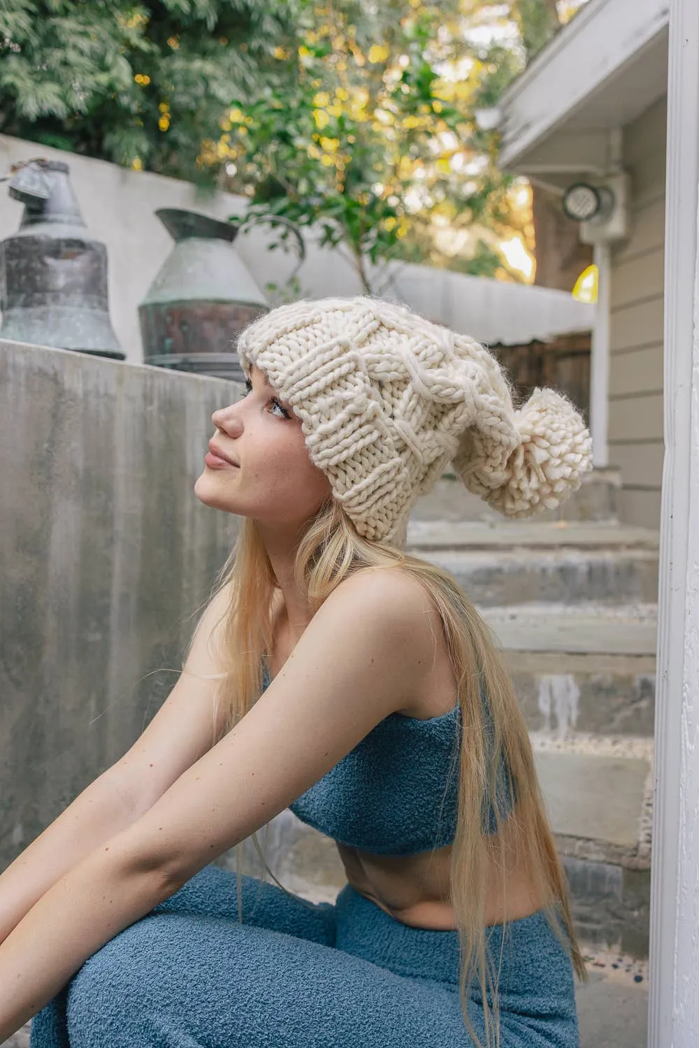 Trendy Textured Chunky Knit Pom Beanie