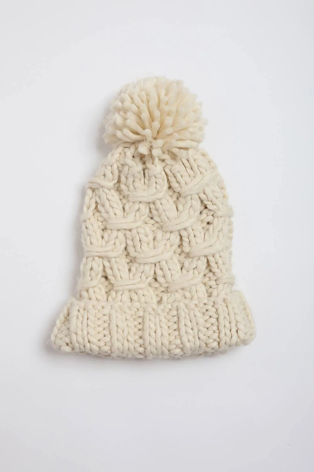 Trendy Textured Chunky Knit Pom Beanie
