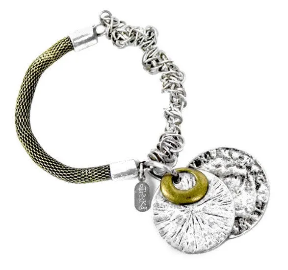 Treska | Chain & Textured Disc Bracelet