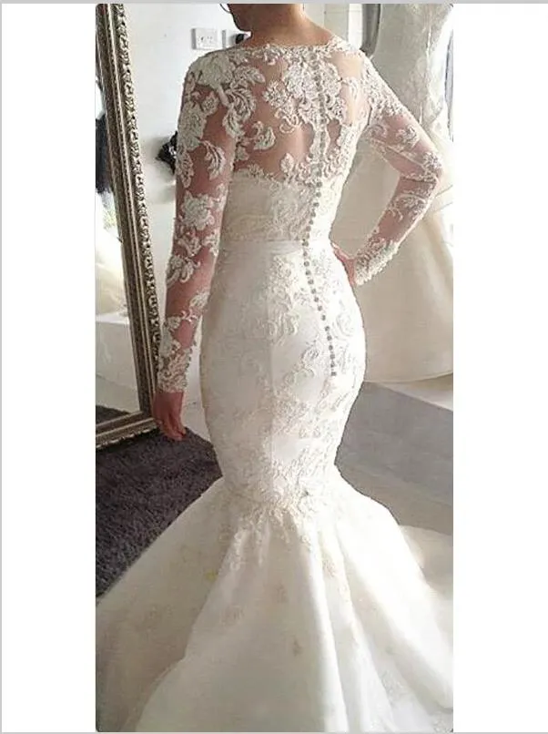 Tulle Applique Princess Long Sleeves Wedding Dresses Court Train Dresses
