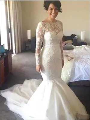 Tulle Applique Princess Long Sleeves Wedding Dresses Court Train Dresses