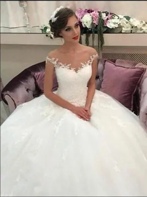Tulle Off Shoulder Sleeveless Wedding Dresses Court Train Ball Gown