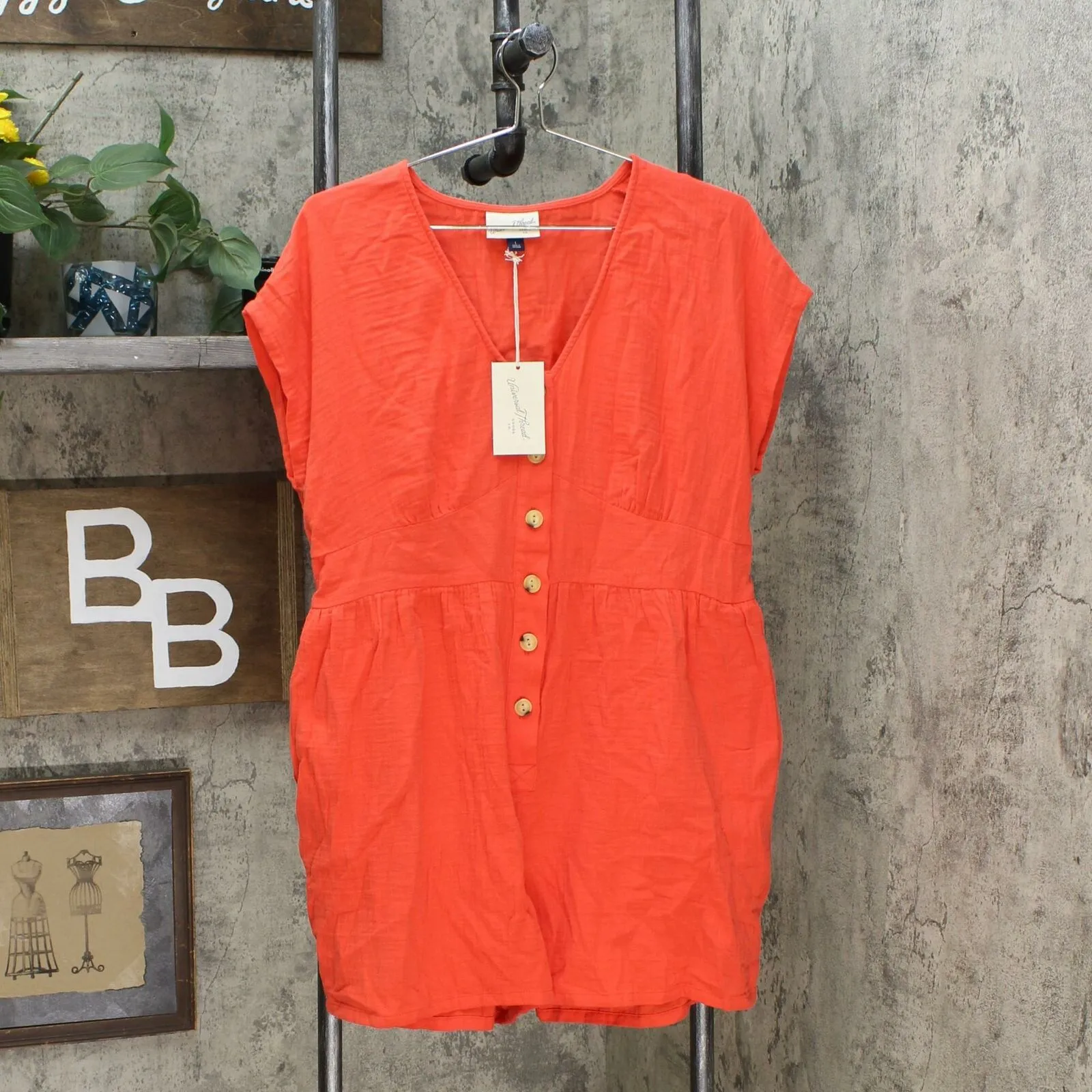 Universal Thread Women's Short Sleeve Kimono Button Front Romper