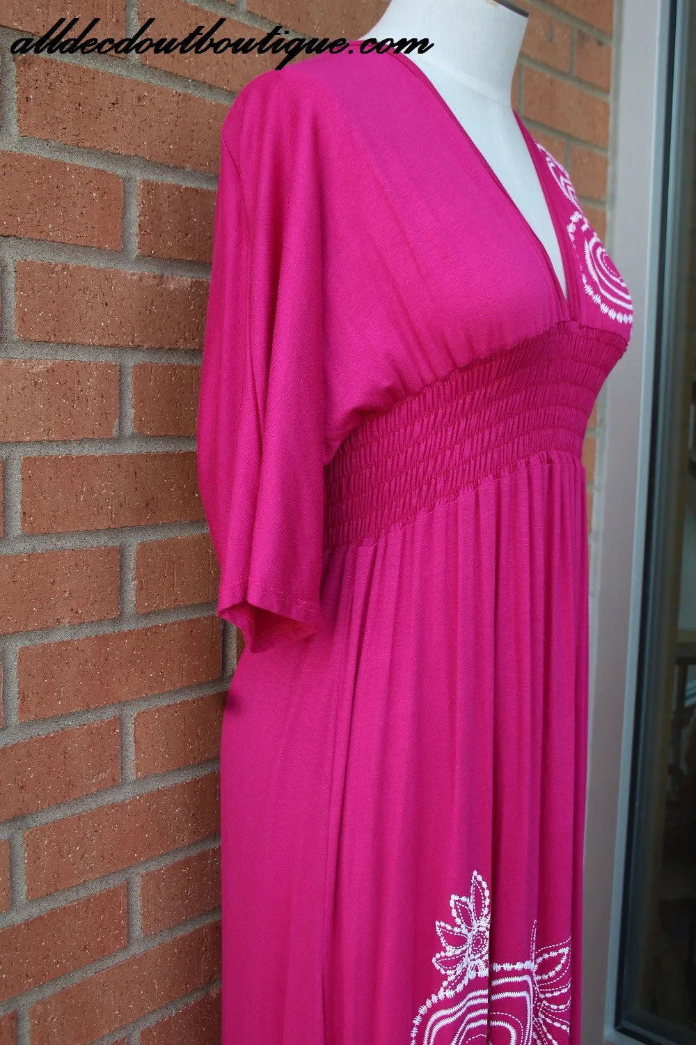 Voll Long Bright Fuchsia & White Design Maxi Dress