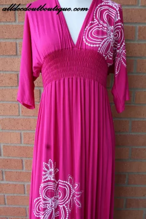 Voll Long Bright Fuchsia & White Design Maxi Dress
