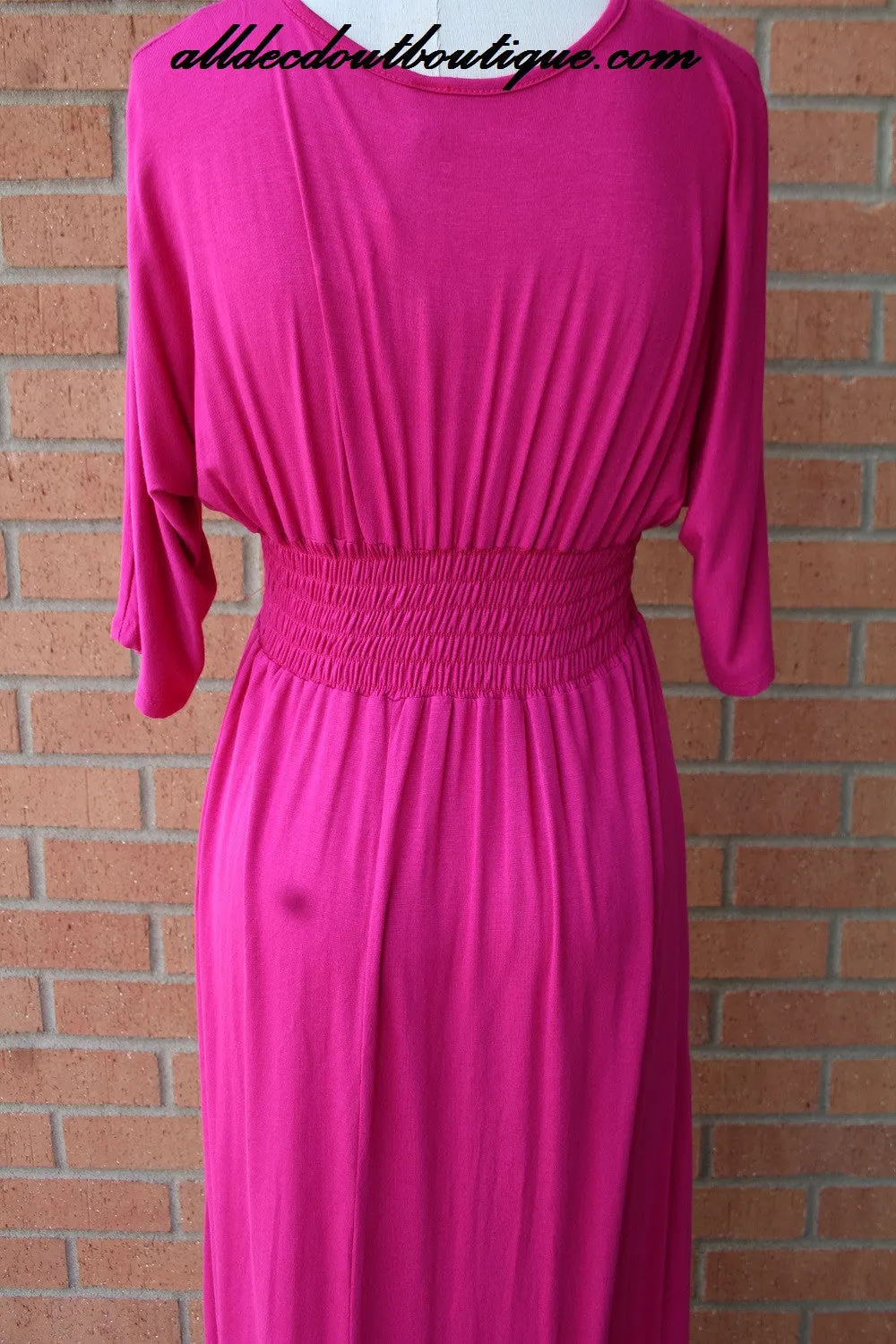 Voll Long Bright Fuchsia & White Design Maxi Dress