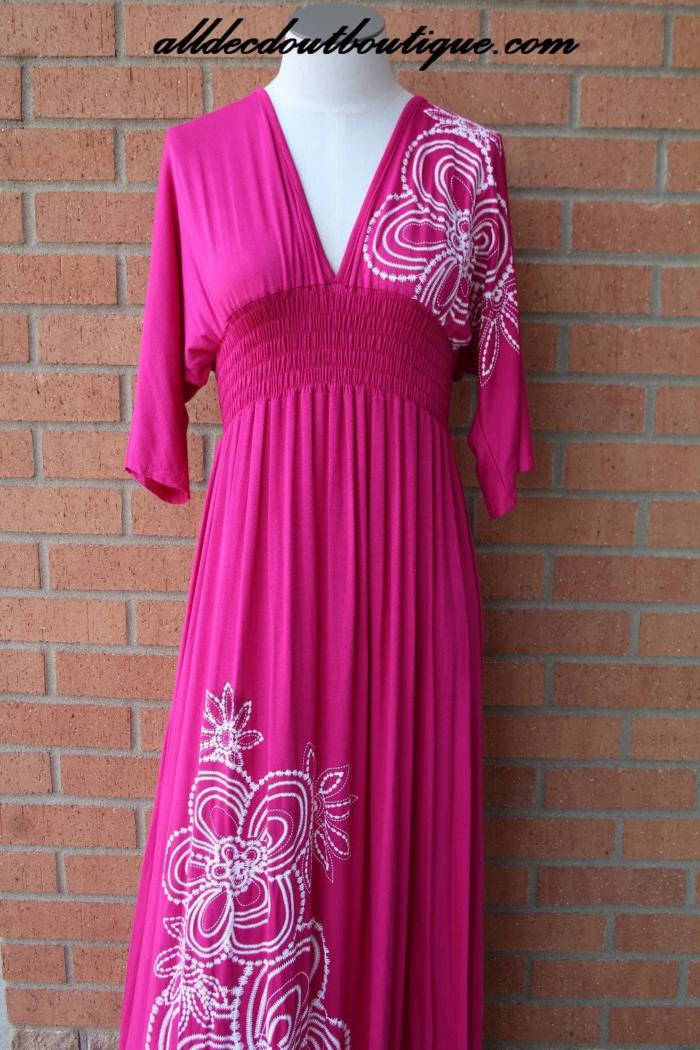 Voll Long Bright Fuchsia & White Design Maxi Dress