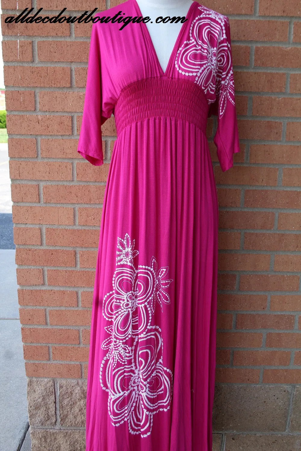 Voll Long Bright Fuchsia & White Design Maxi Dress