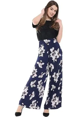 White Lily Floral Print Palazzo Trouser