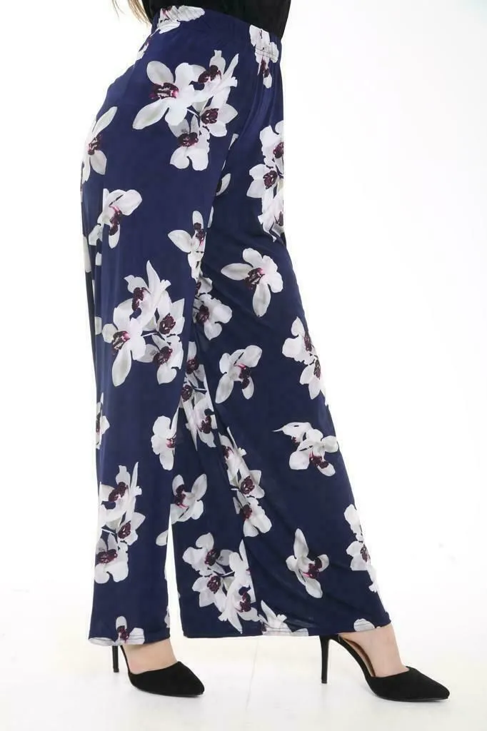 White Lily Floral Print Palazzo Trouser