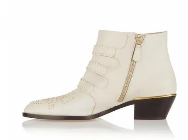 Women Heels Studded Boots Round Toe Side Zipper Shoes