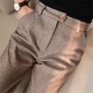 Women's Classic High-Waisted Herringbone Trousers