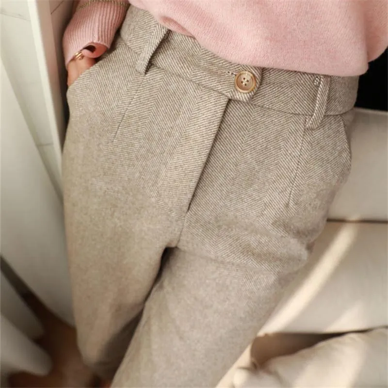 Women's Classic High-Waisted Herringbone Trousers