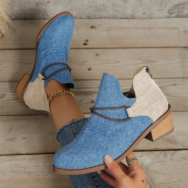 Women's Fashion Back Zipper Pointed Toe Square Heel Boots