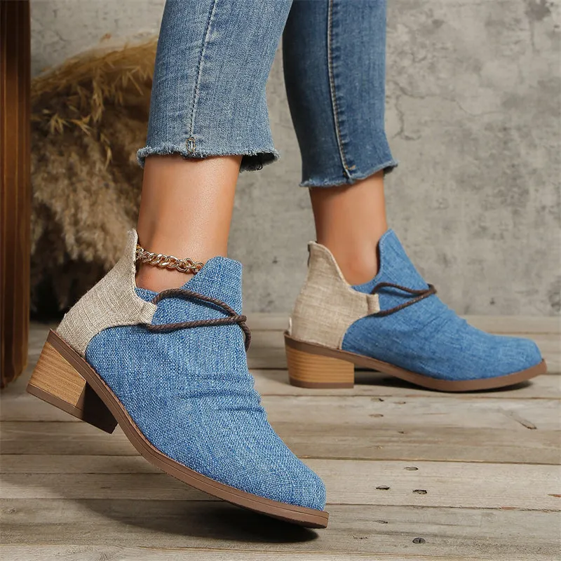 Women's Fashion Back Zipper Pointed Toe Square Heel Boots