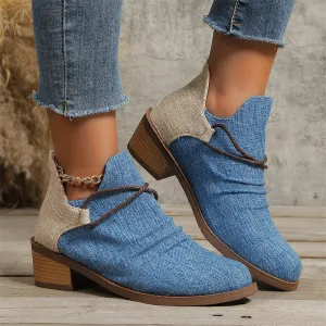 Women's Fashion Back Zipper Pointed Toe Square Heel Boots