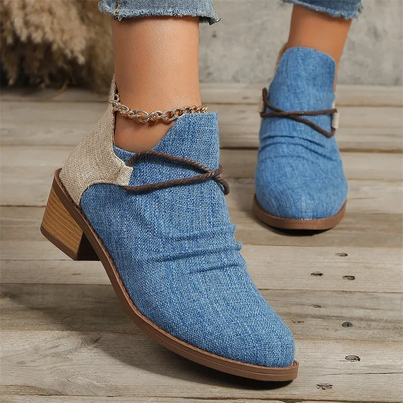 Women's Fashion Back Zipper Pointed Toe Square Heel Boots