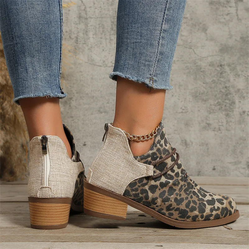 Women's Fashion Back Zipper Pointed Toe Square Heel Boots