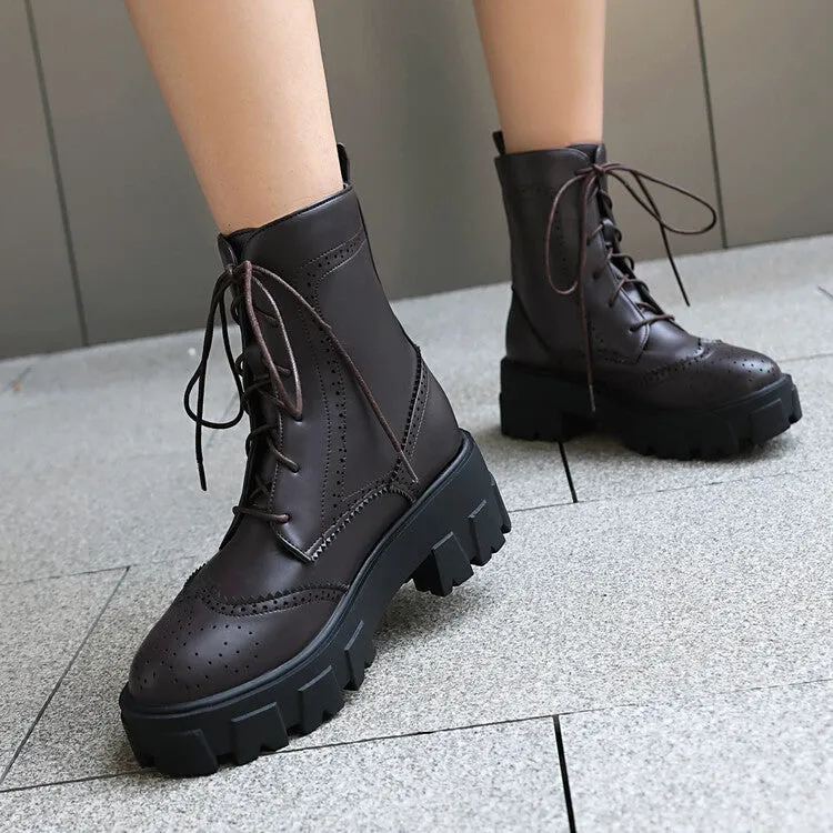 Women's Lace-Up Round Toe Flat Platform Ankle Boots