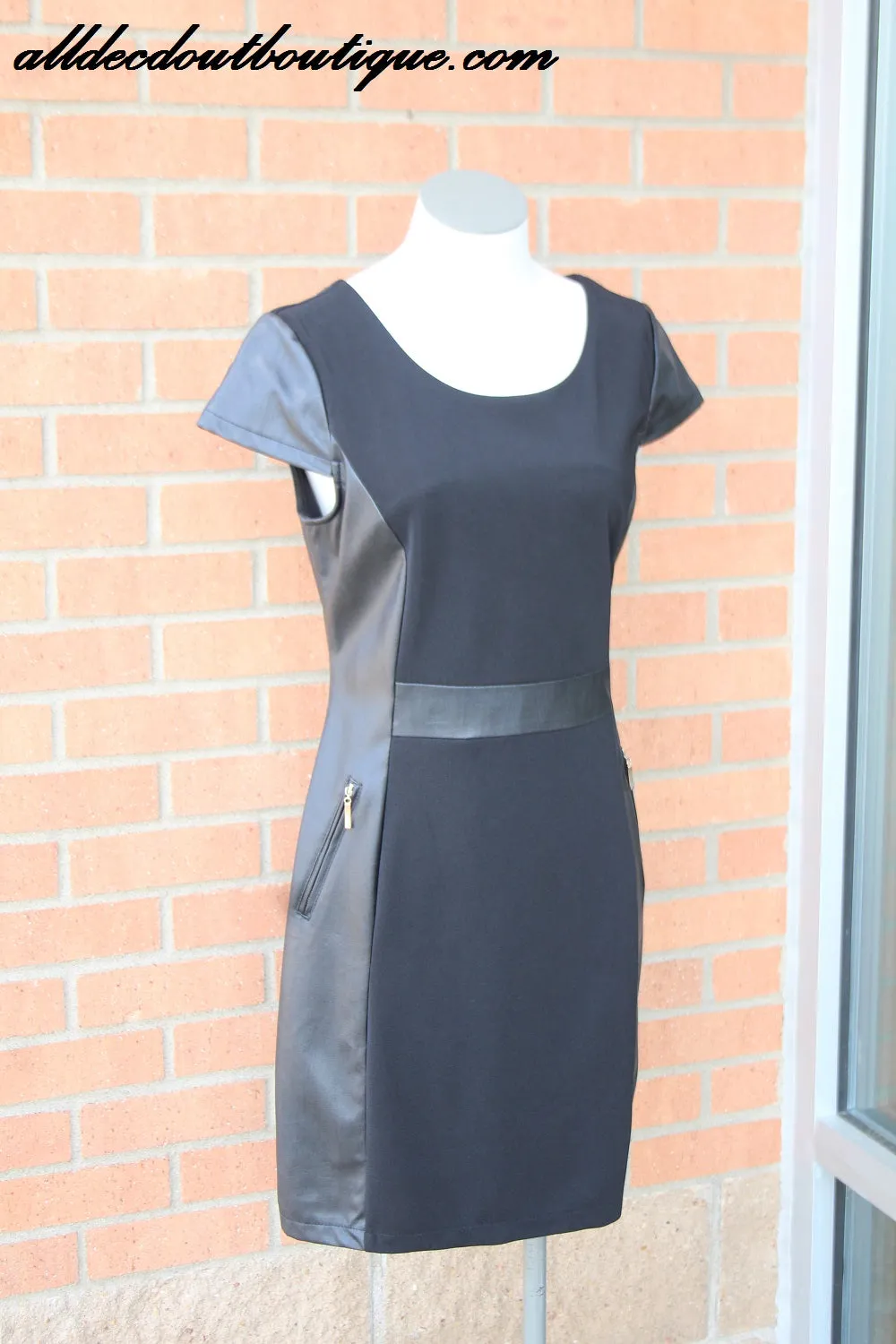 Yahada | Black Pleather Zipper Dress